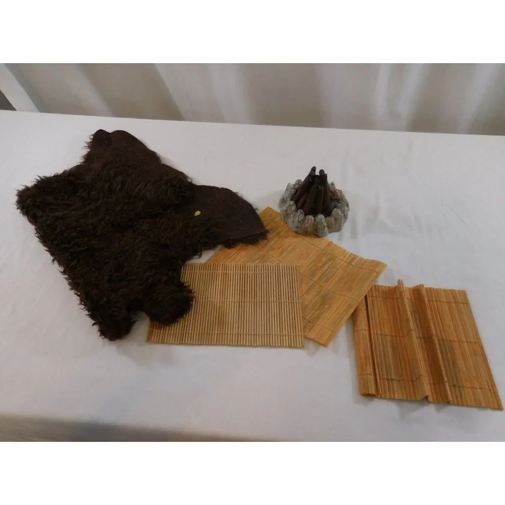 American Girl Doll Kaya Replacement Tule + Brown Faux Fur Blanket +  Wood Fire P